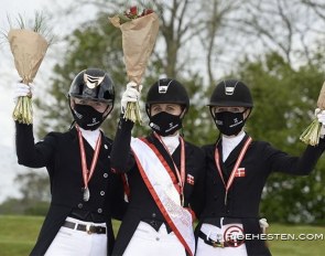 Josefine Hoffmann, Victoria Vallentin and Sandra Aagaard Hyrm made the U25 podium at the 2021 Danish Grand Prix Championships :: Photo © Ridehesten