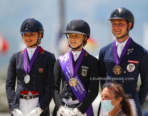 The junior individual test podium at the 2021 European Junior Riders Championships :: Photo © Astrid Appels