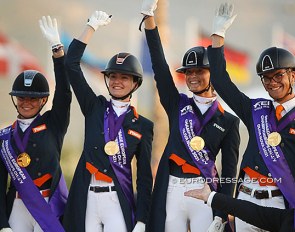 The Dutch team wins team gold at the 2021 European Young Riders Championships in Oliva Nova, Spain :: Photo © Astrid Appels