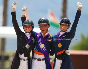 Thalia Rockx, Marten Luiten and Milou Dees on the Kur podium at the 2021 European Young Riders Championships :: Photo © Astrid Appels