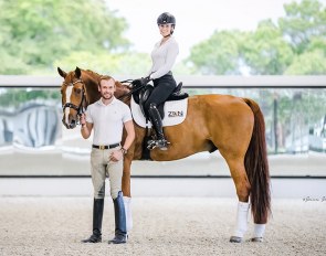 Endel Ots (standing) with Kati Dagge mounted on Sai Baba Plus at Zen Elite Equestrian Center in South West Ranches, Fl :: Photo © Joanna Jodko