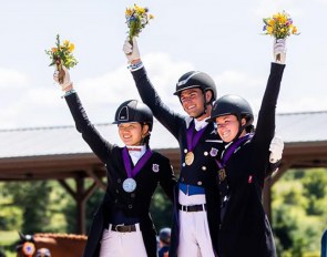 Yang, Simonson and Jones on the individual podium of the 2021 North American Young Riders Championships :: Photo © USEF