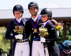 Nemeth, Simonson, Jones on the Kur podium at the 2021 North American Young Riders Championships :: Photo © Astrid Appels