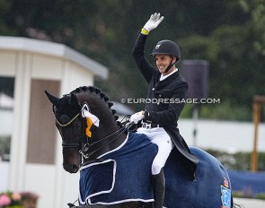 Andreas Helgstrand and Jovian won the 7-year old preliminary test at the 2021 World Young Horse Championships in Verden :: Photo © Astrid Appels