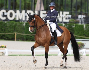 Marie Emilie Bretenoux and Quartz of Jazz on their final centerline at the 2022 CDIO Compiègne :: Photo © Astrid Appels