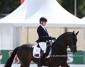 Maree Tomkinson on her home bred Friday (by Furstenball and out of her 2014 WEG team horse Diamantina) at the 2021 World Young Horse Championships :: Photo © Astrid Appels