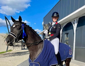 Karen Pavicic and Arie Yom Tov's Fire Toti win the senior small tour division at the 2022 Balkan Dressage Championships in Romania