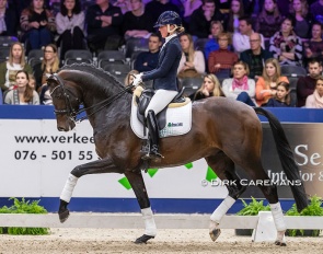 Femke de Laat and Intro K at the stallion show held at the 2020 KWPN Stallion Licensing :: Photo © Dirk Caremans