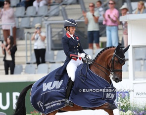 Charlotte Dujardin and Kismet win the Prix St Georges on Day 1 of the 2023 CDIO Aachen :: Photo © Astrid Appels