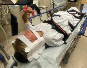 Jette de Jong in the hospital for a check-up after falling off her horse in a freak accident