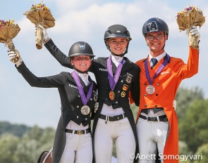 The Kur podium with Hendricks Erbe and Luiten at the 2023 European Under 25 Championships :: Photo © Anett Somogyvari