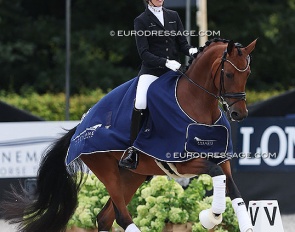 Anne Mette Strandby and Valerie B win the 5-year old preliminary test at the 2023 World Young Horse Championships :: Photo © Astrid Appels 