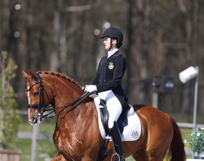 Nathalie Wahlund on Cerano Gold at the 2021 CDI Opglabbeek :: Photo © Astrid Appels