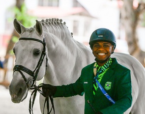 Brazil's Renderson Oliveira with Fogoso Campline in the horse inspection for the 2023 Pan American Games :: Photo © FEI