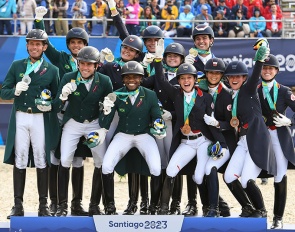 The team medal podium at the 2023 Pan American Games: Gold for USA, Silver for Brazil, Bronze for Canada :: Photo © FEI