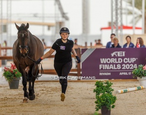 Lithuanian Justina Vanagaite and Nabab trotting up in the horse inspecton at the 2024 World Cup Finals in Riyadh :: Photo © Dirk Caremans