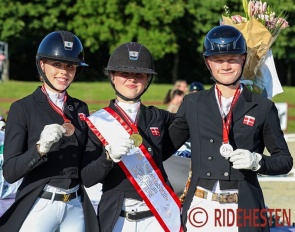 The young riders podium with Gramm, Torabi and Munkedal at the 2024 Danish Junior/Young Riders Championships :: Photo © Ridehesten