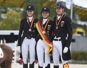 The Young Rider podium at the 2017 German Youth Championships in Aachen: Leonie Richter, Semmieke Rothenberger and Luca Michels on the podium :: Photo © Barbara Schnell