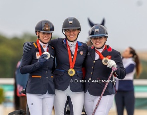 The Grade III individual podium with Van der Horst, Hart and Baker at the 2024 Paralympics :: Photo © Dirk Caremans