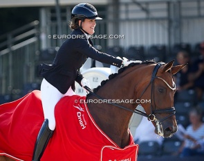 Anne Mette Strandby and Valerie B win the 6-year old preliminary test at the 2024 World Young Horse Championships :: Photo © Astrid Appels 