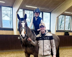 Dennis Fisker with Malaysian Diani Cheng Ni Lee on Aagaardens Lianne at the Randbol Dressage Academy in Denmark :: Photo © private