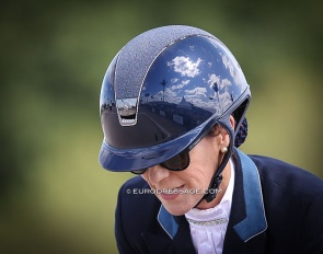 The Global Dressage Festival showgrounds reflected in a helmet :: Photo © Astrid Appels