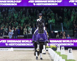 Charlotte Fry and Glamourdale in the lap of honour for the freestyle at the 2025 CDI-W 's Hertogenbosch :: Photo © Digishots