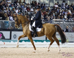 Evelyn Eger on Totem in the 2025 Palm Beach Dressage Derby :: Photo © Sue Stickle