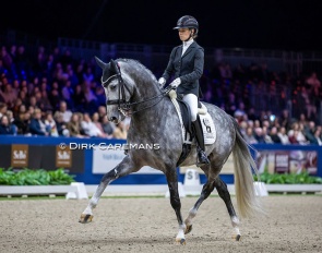 Charlotte Fry and Everest in the 2025 KWPN Stallion Competition Finals in Den Bosch :: Photo © Dirk Caremans
