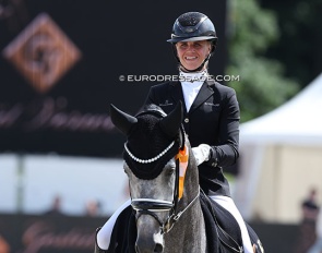 Mette Sejbjerg Jensen and Proud James win the 5-YO Preliminary Test at 2025 World Young Horse Championships :: Photo © Astrid Appels