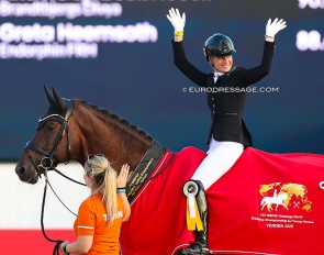 Dinja van Liere and Red Viper win the 6-year old division at the 2025 World Young Horse Championships :: Photo © Astrid Appels