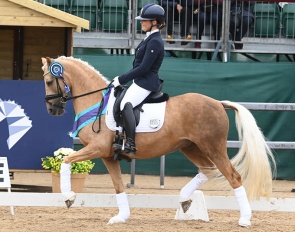 Queenie Moule and Amden Supreme Golden Dancer at the 2025 British Dressage Championships :: Photo © Kevin Sparrow