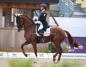 Thamar Zweistra and Luxuriouzz van de Waalsehoeve at the 2025 European Championships in Crozet :: Photo © Astrid Appels