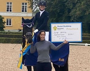 Swedish Warmblood 3-year old Champion of 2020: Camilla Axelsson with Marita Strauch's mare Bergsjoholms Barletta (by For Romance II x Epson)