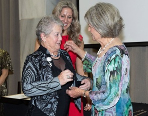 Sue Hobson with Board Chair Lynda Clark when Hobson was named ESNZ Honorary Life Member in 2025 :: Photo © ESNZ