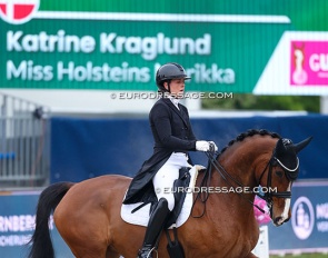 Katrine Kraglund on Miss Holstein's Marikka (by Johnson x Florencio) at the 2026 CDI Hagen :: Photo © Astrid Appels