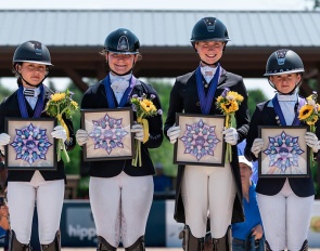 The gold medal winning junior team (ee Dravilas, Madelynn Williams, Autumn Vavrick, and Grace Christianson) at the 2026 NAYC :: Photo © Centre Line Media