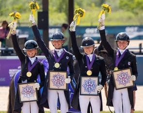 Team gold for Region 3's Reece O'Keefe, Allison Berger, Ava Babnick, and Eila Fisk :: Photo ©US Equestrian