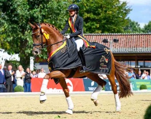 Carola Koppelmann and Viva Weltina win the 5-year old finals at the 2026 Bundeschampionate :: Photo © Equitaris