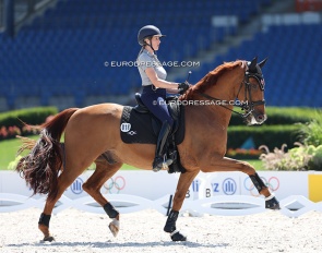 Canadian Brittany Fraser-Beaulieu and Jaccardo schooling in the main ring at the 2026 World Championships Dressage :: Photo © Astrid Appels