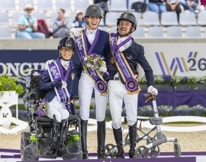 Kur Grade I podium: Morganti, Vonderheyden, Snikus at the 2026 World Para Dressage Championships :: Photo © Digishots