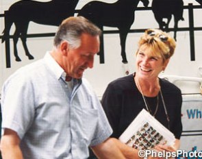 Klaus Balkenhol visiting Mary Phelps' photo booth at the 1999 Parkfestival Dressur in Bad Honnef