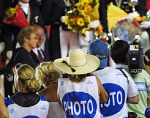Mary Phelps photographing at the 2002 World Equestrian Games
