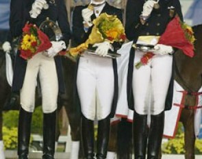 The medallists: Beatriz Ferrer-Salat (silver), Nadine Capellmann (gold), Ulla Salzgeber (bronze)