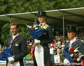 The 2003 Dutch Dressage Championship medalists: Teeuwissen, Van Grunsven, Bontje :: Photo © Dirk Caremans