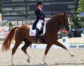 Emma Hindle and Wie Weltmeyer looking lovely on the diagonal. In Aachen, Hindle will test Lancet's value for the British Team in the CDIO competition.