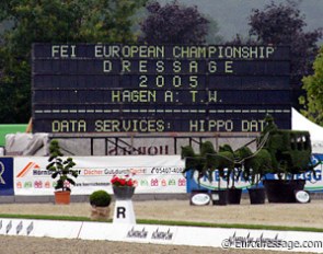 The score board at the 2005 European Championships :: Photo © Astrid Appels