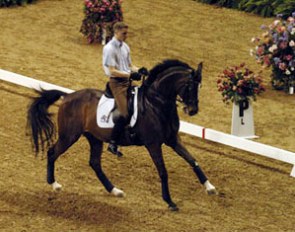 Andreas Helgstrand and Blue Hors Cavan prepare for the 2005 World Cup Finals :: Photo © Roz Neave