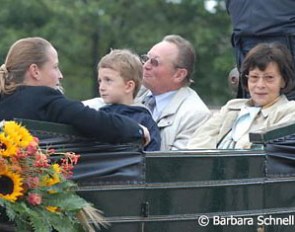 Isabell Werth and her parents in the carriage that drove her around her home town of Rheinberg :: Photo © Barbara Schnell
