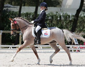 Also one of the youngest FEI pony riders was the Dutch Maria van den Dungen. The twelve year old Maria competed Milkshake and was the third best performing Dutch pony rider in Saumur.
